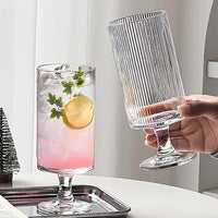 Footed glass cup vertical ribbed clear tall pedestal iced coffee juice cocktail wine elegant
