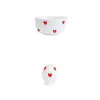 Ceramic heart print matcha bowl set with whisk holder and tea cup glossy white tea tools
