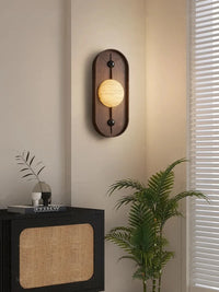 Marble Wall Lamp Sculptural Wood Frame Minimalist LED Japanese Modern Indoor Accent Lighting