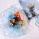Zenith glass coaster set with irregular edges, transparent pink and blue textured plates for home dessert, dim sum, fruit, and decorative use
