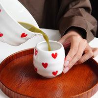 Ceramic heart print matcha bowl set with whisk holder and tea cup glossy white tea tools