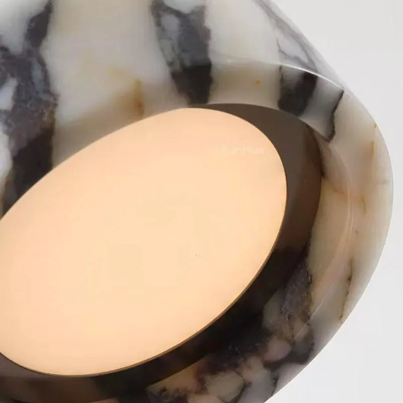 Modern natural stone Alabaster Core LED pendant lamp, dimmable marble chandelier with adjustable height for luxury bedroom bedside and kitchen bar