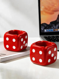 Glossy Red Square Dice Resin Ashtray Creative Cigarette Ash Container for Living Room Desk Bar Office Table Decor Accent-Letifly Lights and Decor