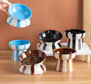 1pc minimalist style contrasting color striped high footed pet bowl ceramic cat bowl dog bowl anti knock-Letifly Lights and Decor