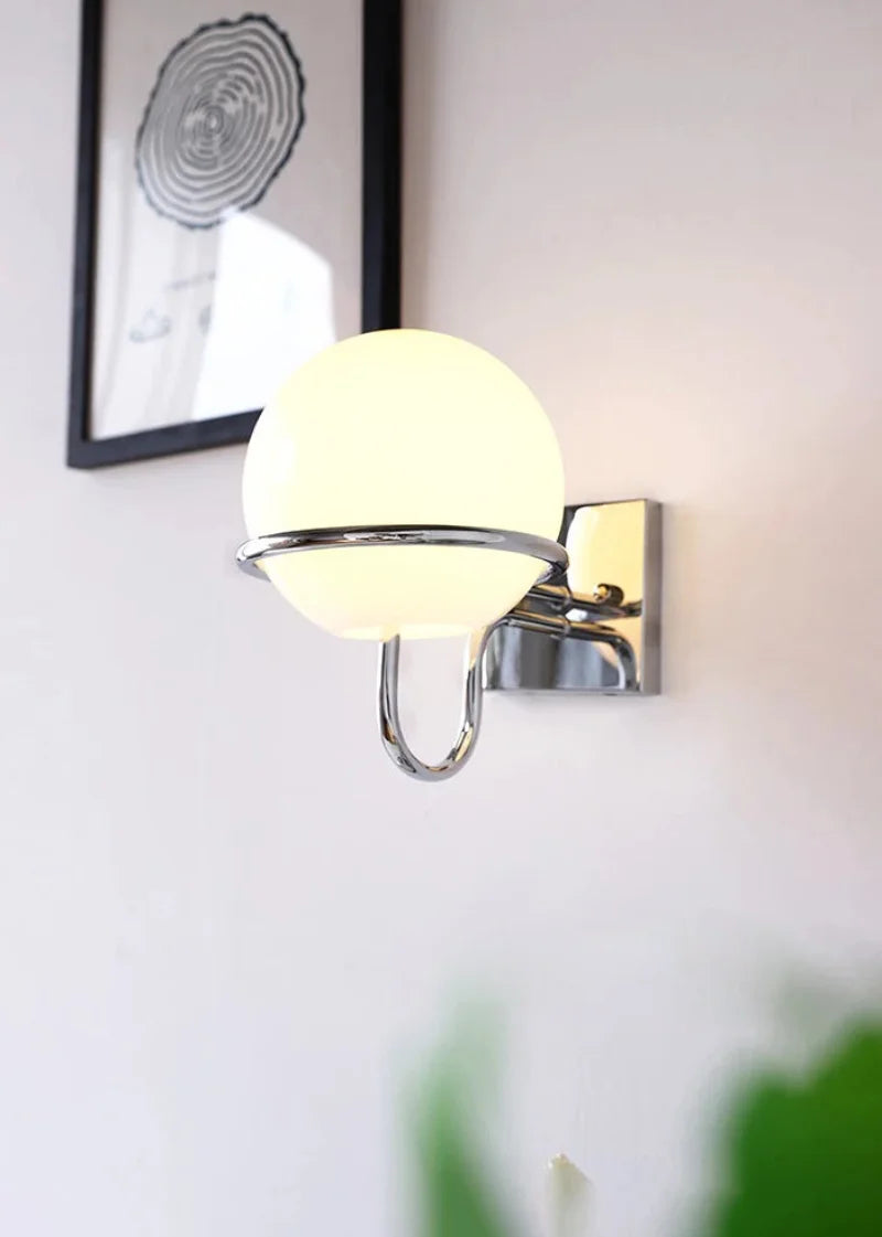 Kinetic Orb Wall Light - Letifly Lights and Decor - Modern Wall Light Glass Orb Curved Metal Arm Bauhaus Style Ambient Lighting