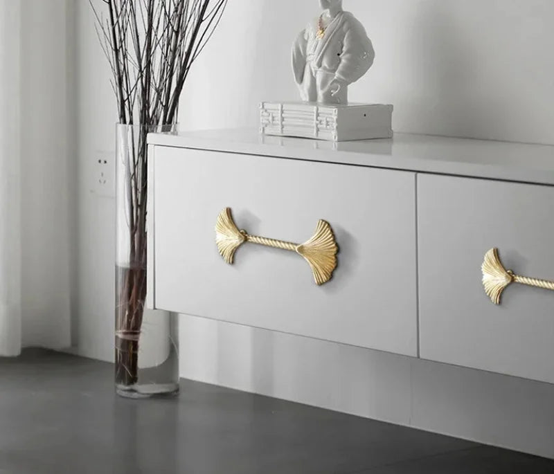 Ginkgo Leaf Brass Cabinet Door Handle Creative Personality Solid Wardrobe Nordic Gold Drawer Cabinet Handle Home Hardware-Letifly Lights and Decor