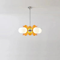 Retro glass globe chandelier with amber panels mid-century modern dining room light