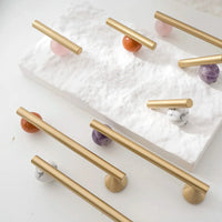 Tinyhob Natural Green Marble Brass Furniture Knob with Plate / Handles for Cabinets and Drawers Knobs Wardrobe Pulls-Letifly Lights and Decor