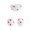 Ceramic heart print matcha bowl set with whisk holder and tea cup glossy white tea tools