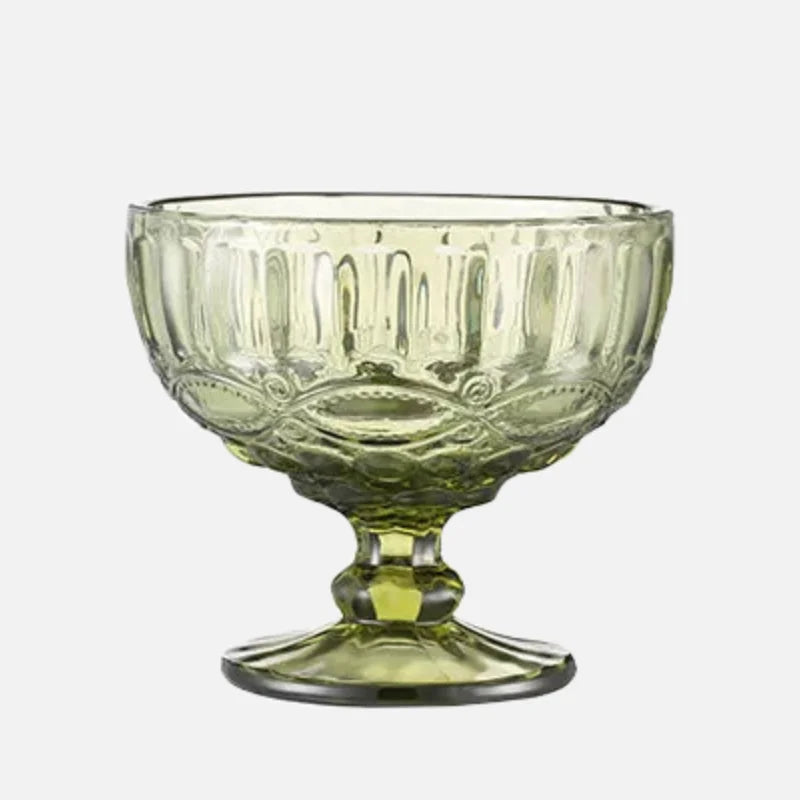 1 PC Vintage Embossed Solid Colored Goblet 300ml 10oz Glasses Goblets Stemware Ice Cream Dessert Cocktail Glass Cup Table Decor-Letifly Lights and Decor