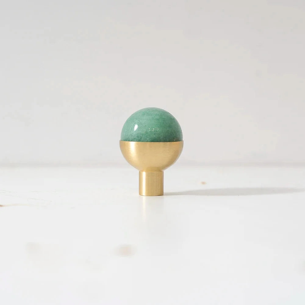 Tinyhob Natural Green Marble Brass Furniture Knob with Plate / Handles for Cabinets and Drawers Knobs Wardrobe Pulls-Letifly Lights and Decor