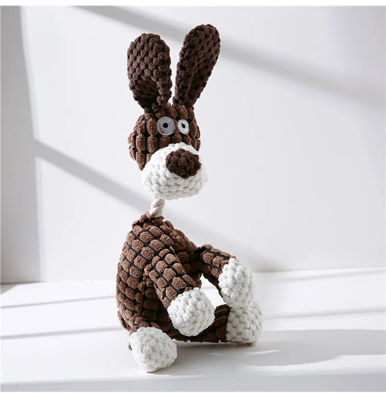 Plush corduroy squeaky dog toy animal shape durable chew toy for puppies and dogs