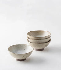 Ceramic retro rice bowls speckled glaze unglazed base set of 4 vintage porcelain bowls