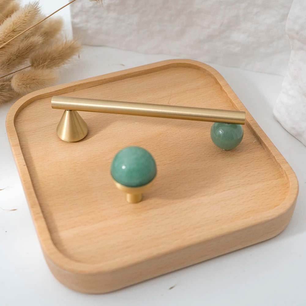 Tinyhob Natural Green Marble Brass Furniture Knob with Plate / Handles for Cabinets and Drawers Knobs Wardrobe Pulls-Letifly Lights and Decor