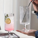Footed glass cup vertical ribbed clear tall pedestal iced coffee juice cocktail wine elegant