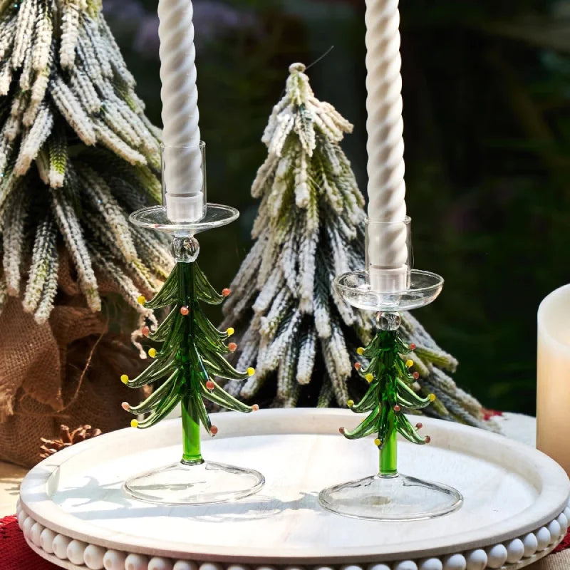 Christmas Candle Holder Glass Tree Candlestick Holders for Taper Candles for Christmas Table Centerpiece Decorations Gifts-Letifly Lights and Decor