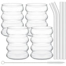Leeseph 4Pcs Creative Glass Cups Coffee Mug Vintage Drinking Glasses Ribbed Glassware Aesthetic Cups with Straws Set-Letifly Lights and Decor