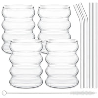 Leeseph 4Pcs Creative Glass Cups Coffee Mug Vintage Drinking Glasses Ribbed Glassware Aesthetic Cups with Straws Set-Letifly Lights and Decor