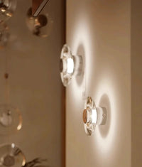 Modern round crystal LED wall sconce clear glass chrome mirror finish minimalist lighting