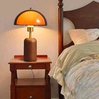 Letifly Lights & Decor - Amber Dome Table Lamp - Amber acrylic dome table lamp with wood-look base and brass-toned stem