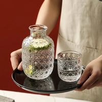 Bedside Carafe Pitcher And Water Glass Tumbler Set Vintage Glass Water Pitcher With Cup Set For Bedroom Retro Relief Patterns-Letifly Lights and Decor