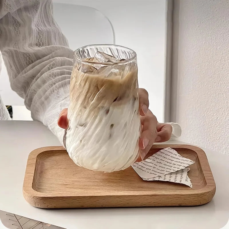 Glass tumbler textured swirl 400ML transparent modern