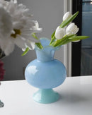 Pastel Pedestal Glass Vase Ruffle Top Romantic Fluted Home Decor Flower Arrangement Accent