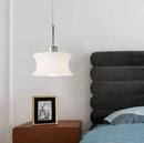 Retro glass pendant light French style ripple shape chrome accent cream white minimalist ceiling lamp bedroom dining room