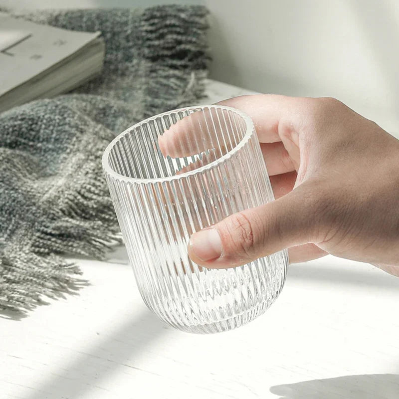 Pack of 6 Simple Vertical Striped Drinking Whiskey Glass Jars Luxury Ribbed Glass Candle Holder Container For Home Decor-Letifly Lights and Decor