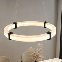 Aura Marble Ring Pendant 23.6Inch Round LED Pendant Light Hanging Chandelier Adjustable Height for luxury living room and modern dining area