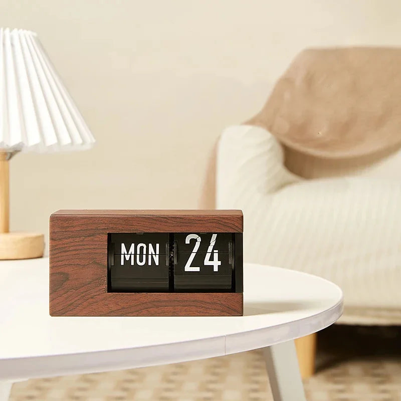 European Style Table Clocks with Calendar Mechanical Page Turning Clock Retro Desktop Clock for Home Living Room Office Decor-Letifly Lights and Decor