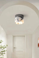 Vena Marble round natural stone ceiling light, retro translucent marble art deco ceiling lamp for Nordic home entrance, hallway, and modern decor