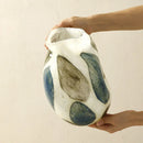Glass vase cream green blue pebble pattern polished finish