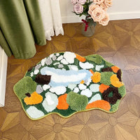 Irregular green landscape tufted area rug with moss texture multicolor abstract design