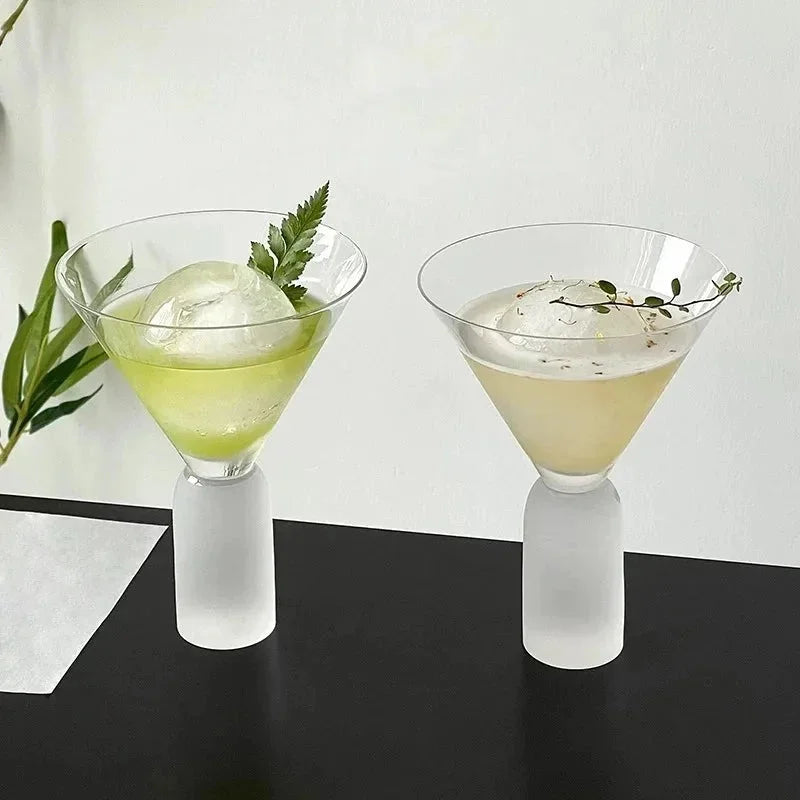 Creative Cocktail Glasses Cups Frosted Handle Glass Cups High-foot Martini Glass Cup Simple Dessert Cold Drink Cup Kitchen Tools-Letifly Lights and Decor
