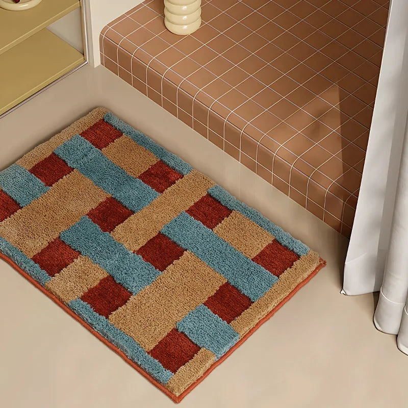 Tufted Bathmat Soft Grids Geometric Mat Bathroom Rug Carpet Function Entrance Floor Anti Slip Pad Aesthetic Home Room Decor-Letifly Lights and Decor