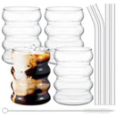 Leeseph 4Pcs Creative Glass Cups Coffee Mug Vintage Drinking Glasses Ribbed Glassware Aesthetic Cups with Straws Set-Letifly Lights and Decor