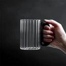 Glass Coffee Mug Ribbed 350ml Walnut Handle Heat Resistant Borosilicate Tea Milk Cup