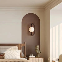 Marble Wall Lamp Sculptural Wood Frame Minimalist LED Japanese Modern Indoor Accent Lighting
