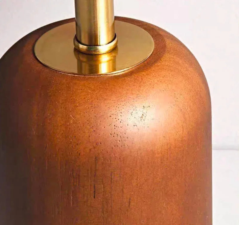Letifly Lights & Decor - Amber Dome Table Lamp - Amber acrylic dome table lamp with wood-look base and brass-toned stem