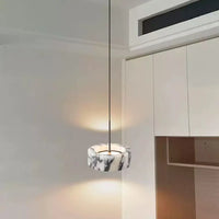 Modern natural stone Alabaster Core LED pendant lamp, dimmable marble chandelier with adjustable height for luxury bedroom bedside and kitchen bar