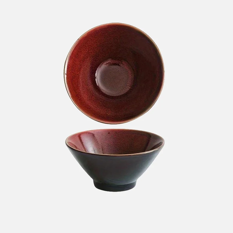 Ceramic Bowl Red Glazed 6 Inch Ramen Rice Udon Soup Tableware Minimalist Reactive Finish
