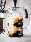 Leeseph 4Pcs Creative Glass Cups Coffee Mug Vintage Drinking Glasses Ribbed Glassware Aesthetic Cups with Straws Set-Letifly Lights and Decor