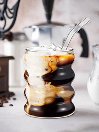 Leeseph 4Pcs Creative Glass Cups Coffee Mug Vintage Drinking Glasses Ribbed Glassware Aesthetic Cups with Straws Set-Letifly Lights and Decor