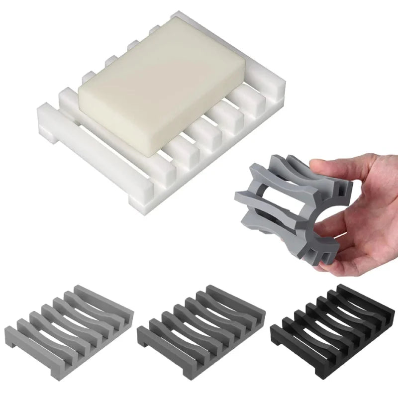Flexible silicone soap holder with wave drainage design for kitchen or bathroom soap saver storage
