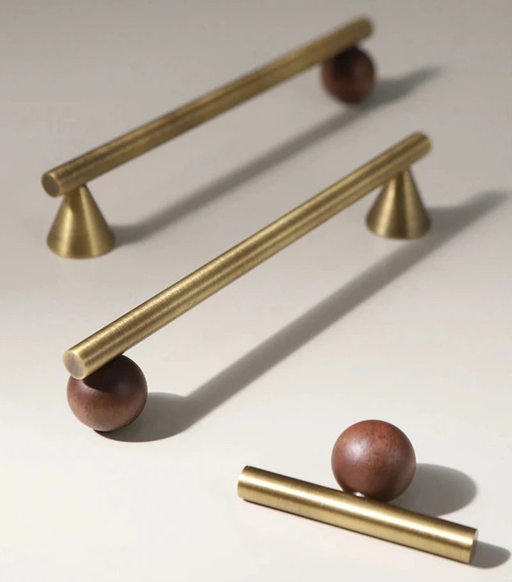 Bronze Brass + Walnut Wood Cabinet Handle and Knob Drawer Knobs T Bar Bedroom Kitchen Cupboard Hardware / Drawer Handles-Letifly Lights and Decor