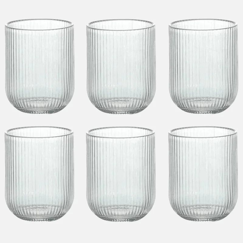 Pack of 6 Simple Vertical Striped Drinking Whiskey Glass Jars Luxury Ribbed Glass Candle Holder Container For Home Decor-Letifly Lights and Decor