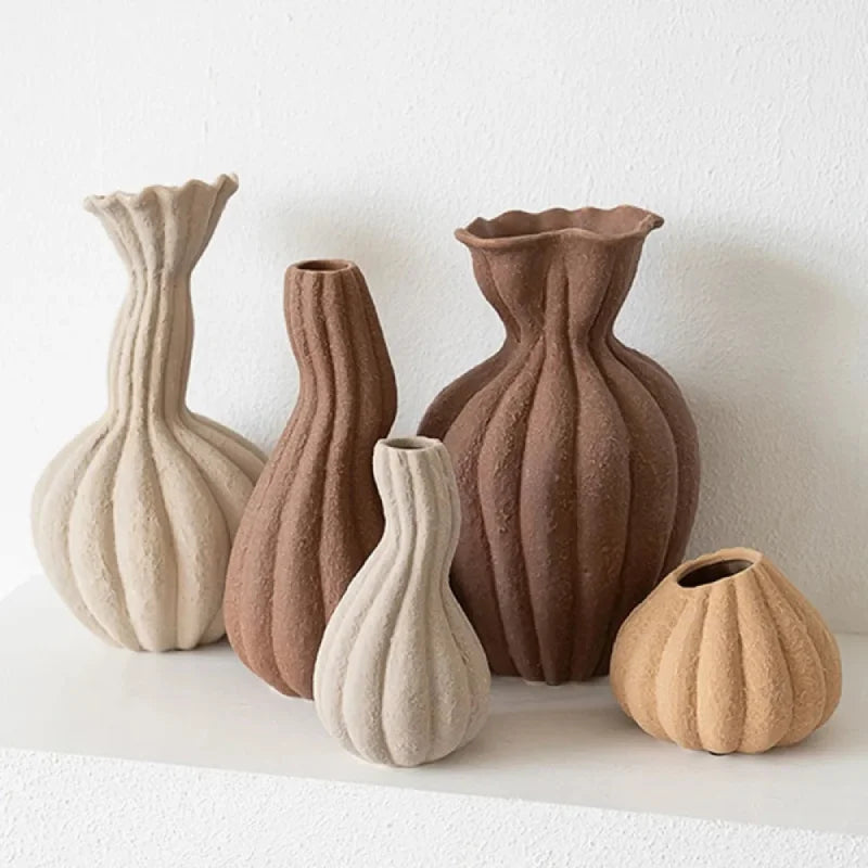 Ceramic Vase Textured Matte Finish Sculptural Neutral Tone Decorative Dried Flower Arrangement
