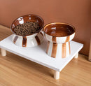 1pc minimalist style contrasting color striped high footed pet bowl ceramic cat bowl dog bowl anti knock-Letifly Lights and Decor