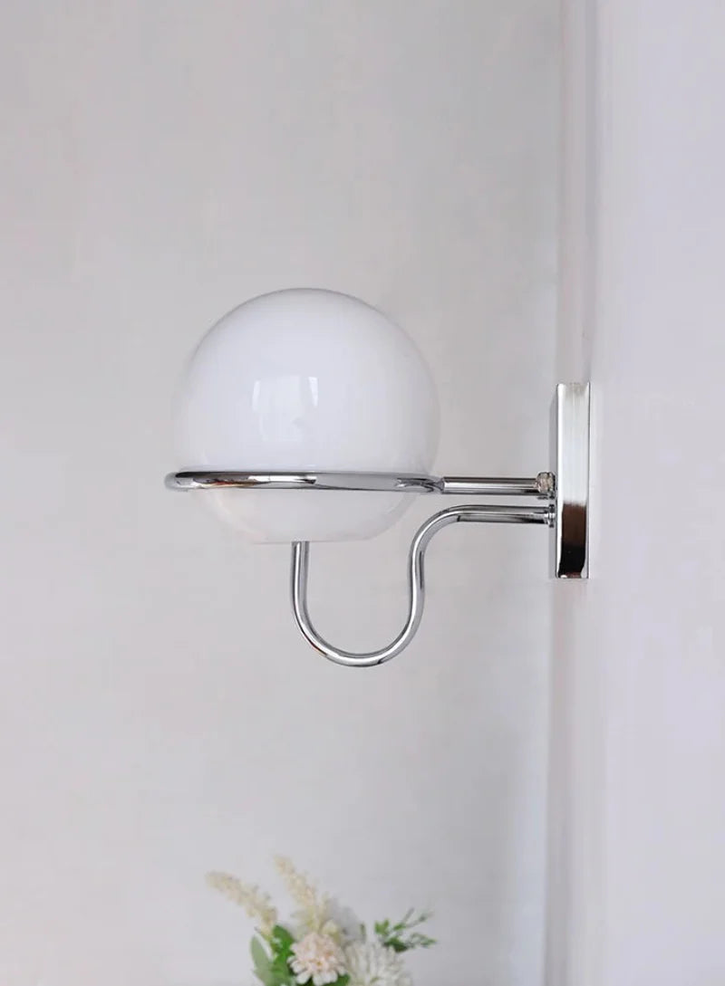 Kinetic Orb Wall Light - Letifly Lights and Decor - Modern Wall Light Glass Orb Curved Metal Arm Bauhaus Style Ambient Lighting